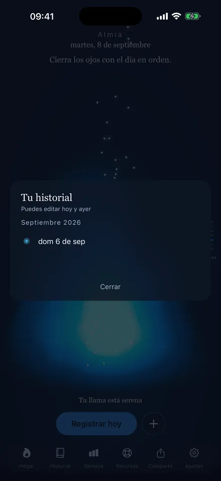 Historial de registros diarios anteriores con sus notas