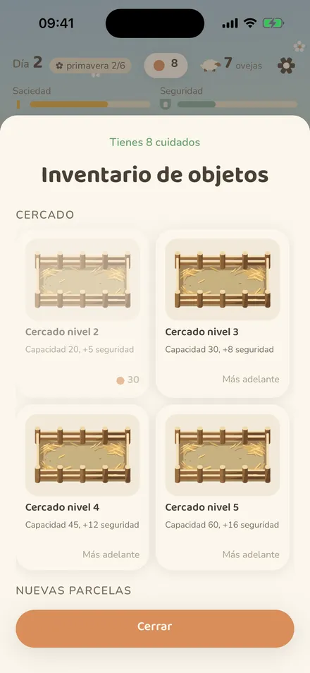 Inventario de mejoras del cercado con niveles y precios