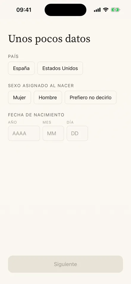 Onboarding: unos pocos datos personales para la estimación
