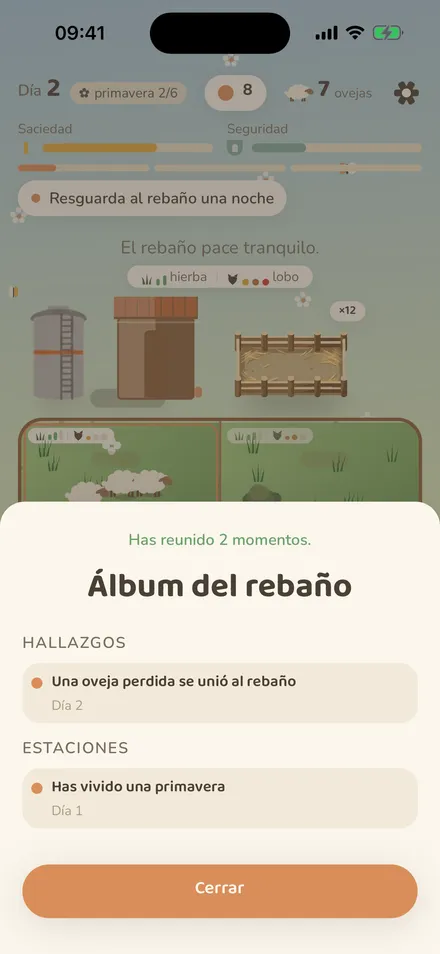Álbum del rebaño con animales y estaciones desbloqueadas
