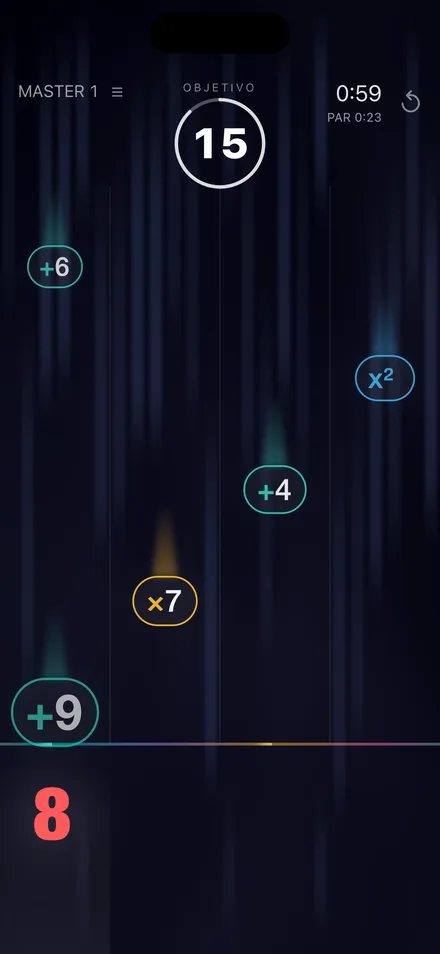 Modo Master en juego, encadenando operaciones hacia el objetivo